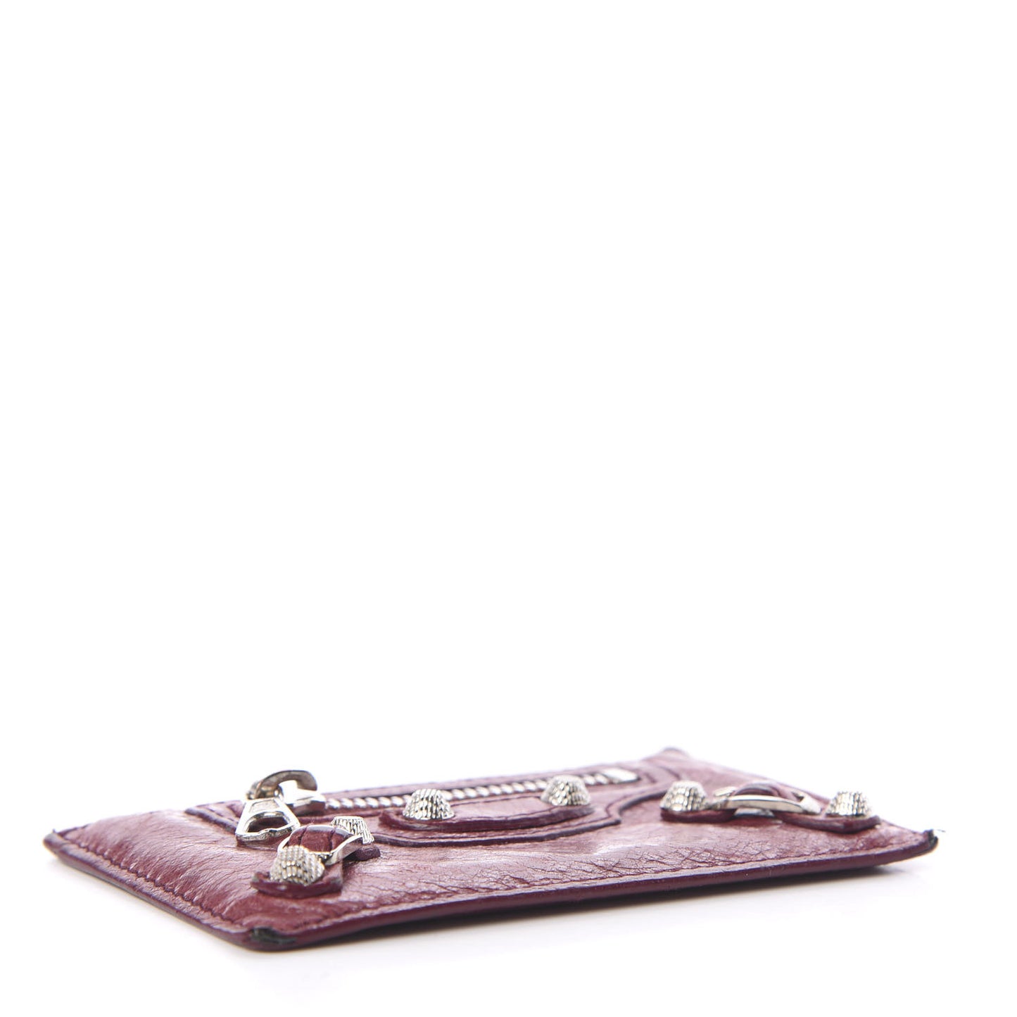 Agneau Giant 12 Silver Hardware Card Case Cassis