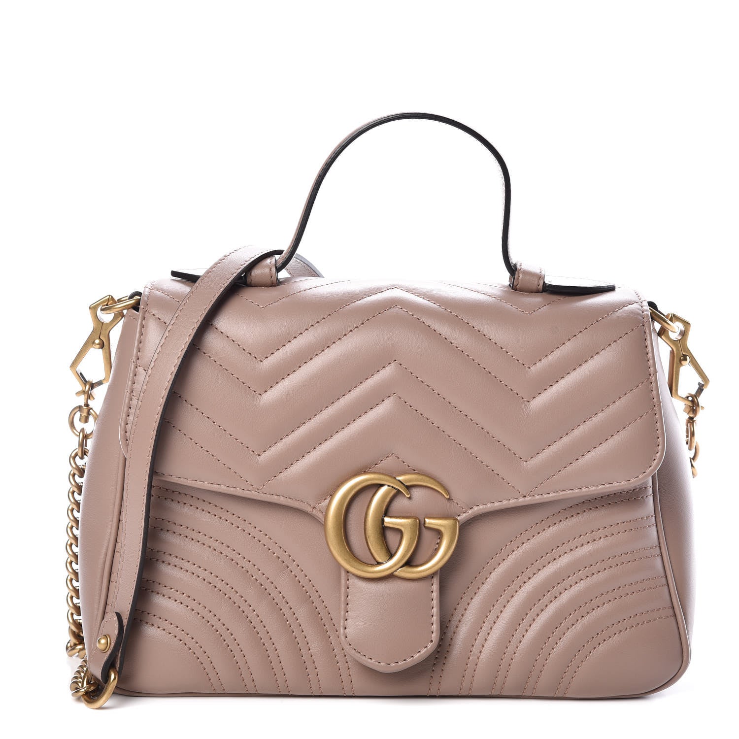 Gucci Calfskin Matelasse Small GG Marmont Top Handle Shoulder Bag Porcelain Rose 1 of 10