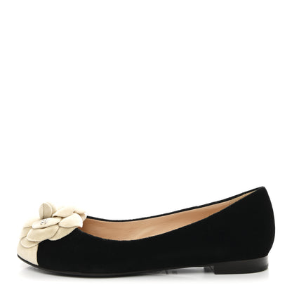 Chanel Velvet Camellia Ballerina Flats 36.5 Black 1 of 9