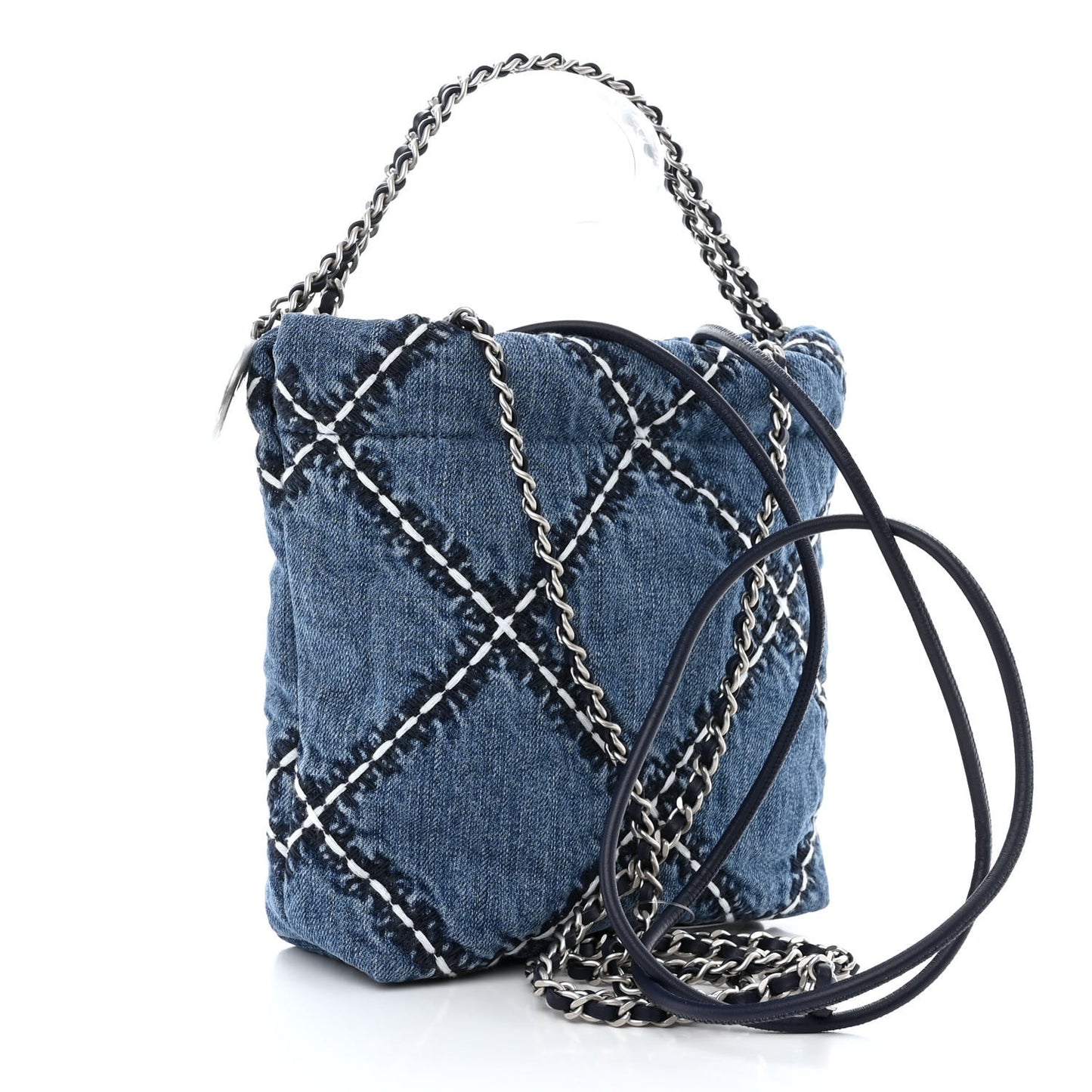 Denim Stitched Quilted Mini Chanel 22 Blue