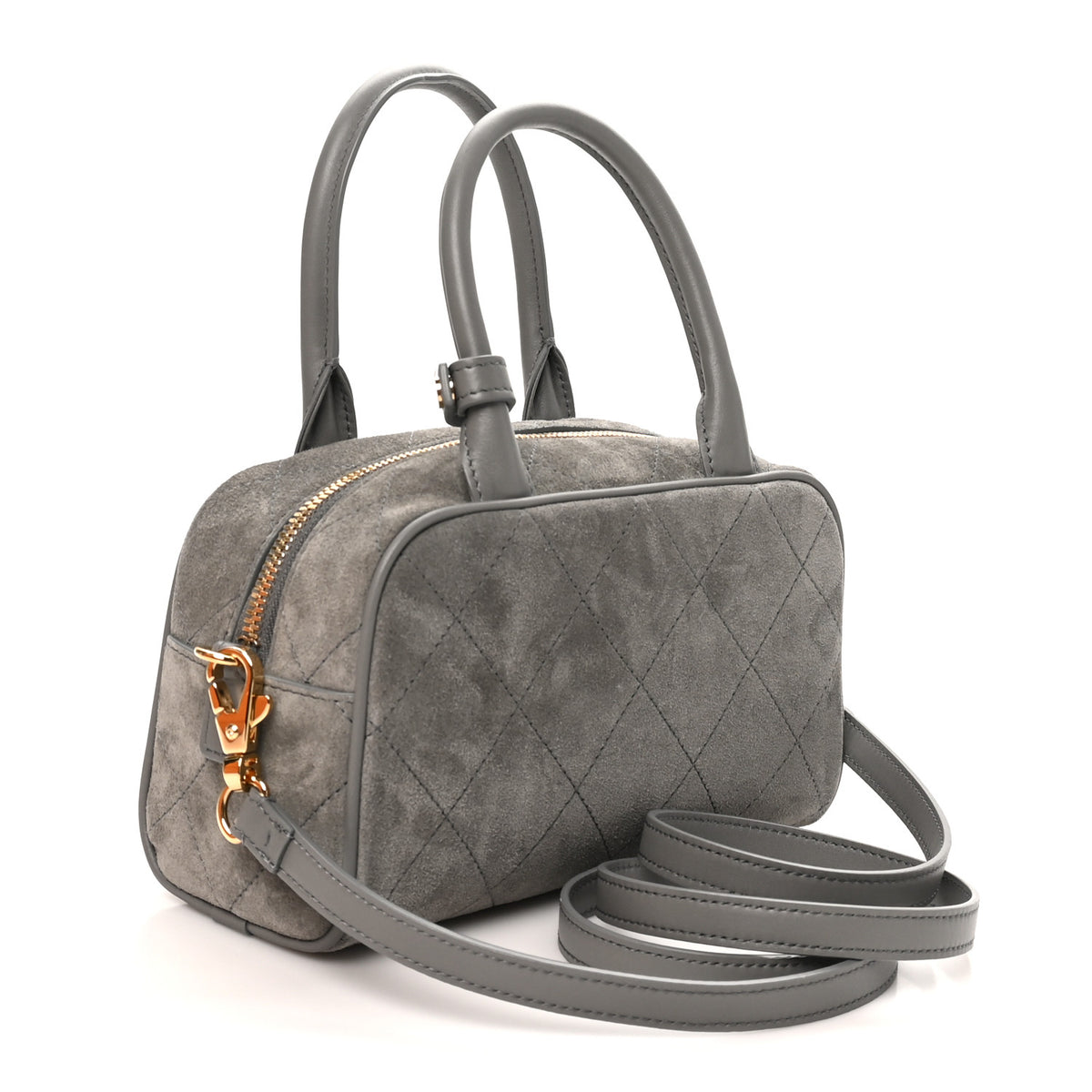 Suede Calfskin Small Perfect Bowling Bag Grey