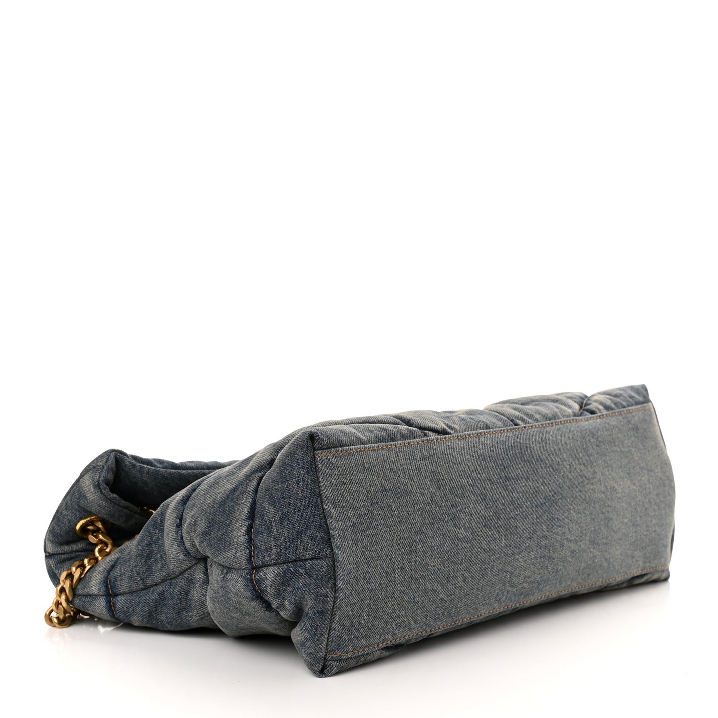 Denim Quilted Medium Loulou Puffer Monogram Chain Satchel Blue Cinnamon
