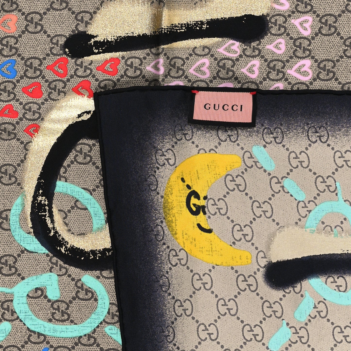 Silk Twill GG Monogram Life is Gucci Square Scarf Multicolor