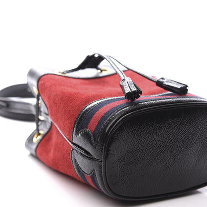 Gucci Suede Patent Web Mini Ophidia Bucket Bag Hibiscus Red Black 7 of 9