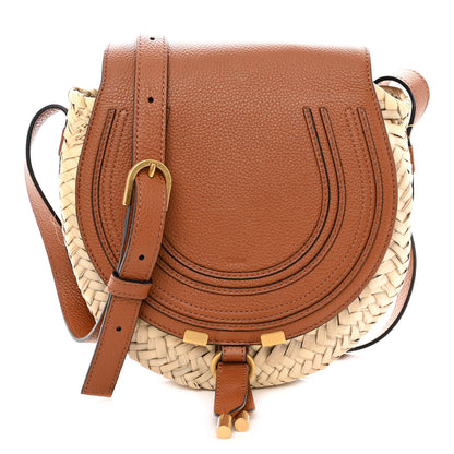 Chloe Raffia Small Grain Calfskin Small Marcie Basket Crossbody Tan 1 of 11