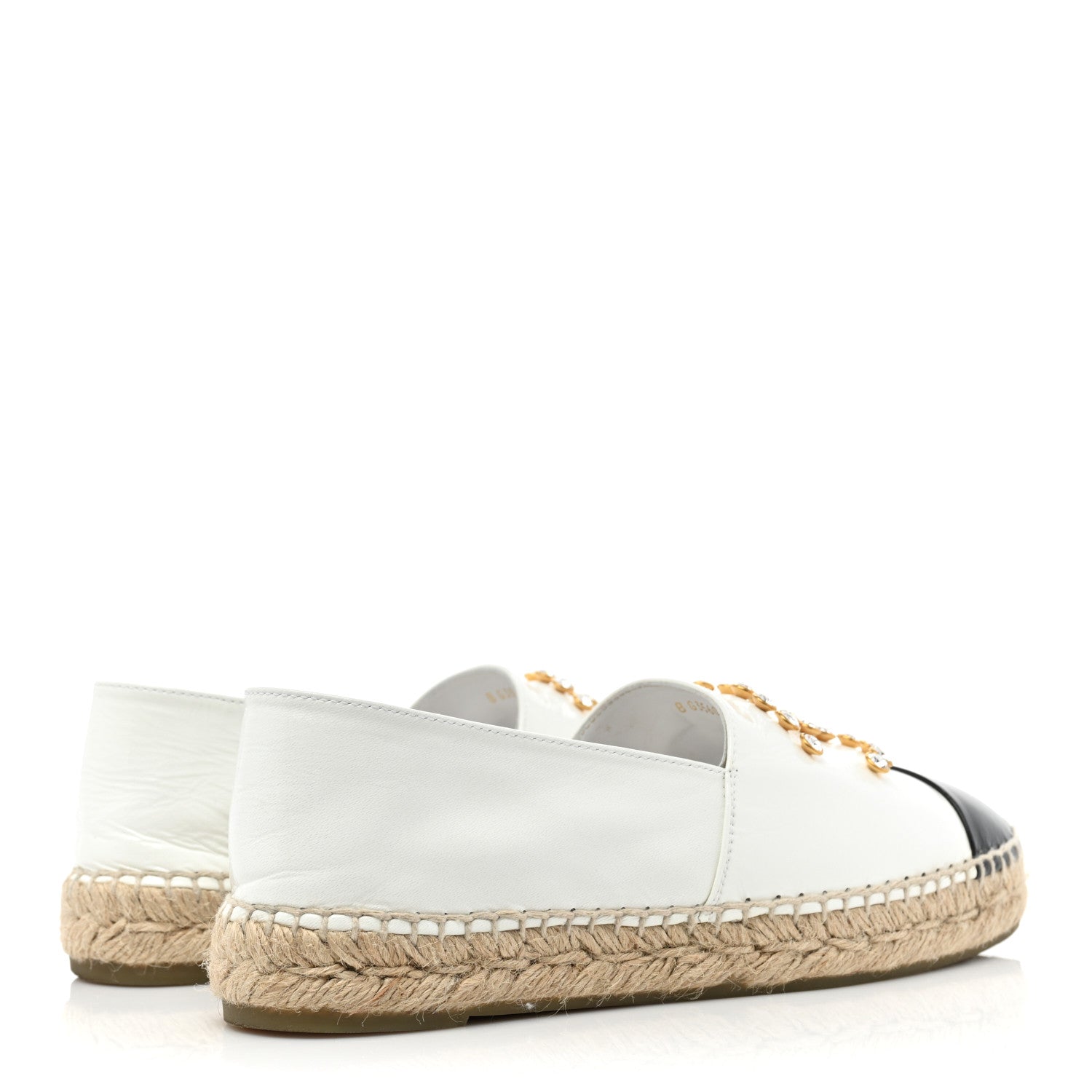 Chanel Patent Calfskin Crystal CC Espadrilles 38 White Black 4 of 13