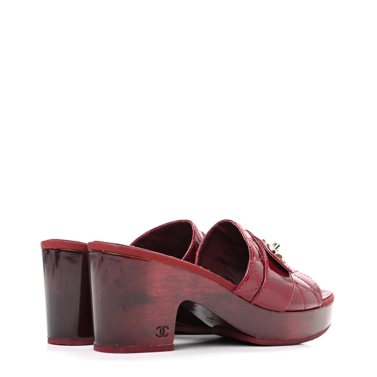 Chanel Patent Quilted Turn Lock CC Platform Mule 39.5 Rouge 4 of 9