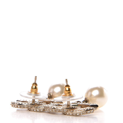 Chanel Crystal Pearl CC Drop Earrings Gold 3 of 4
