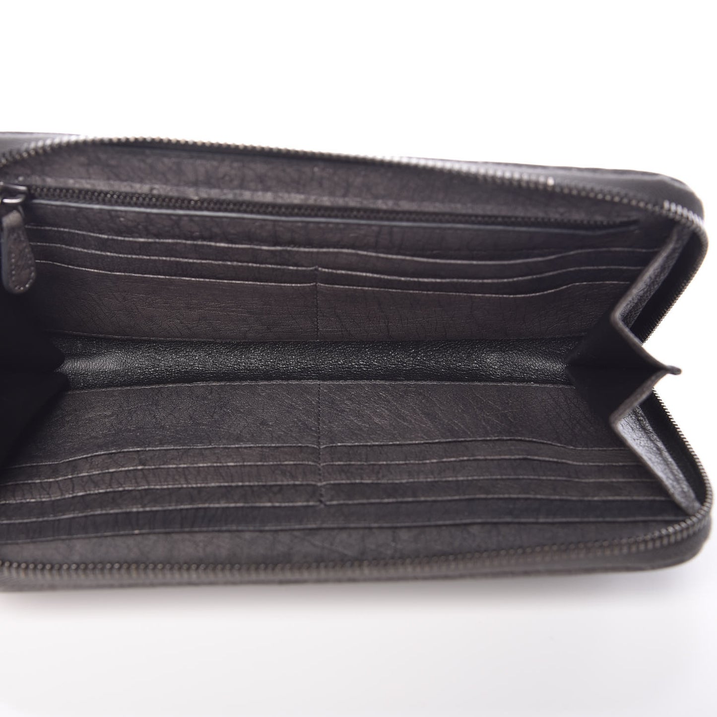 Ostrich Intrecciato Zip Around Wallet Ardoise