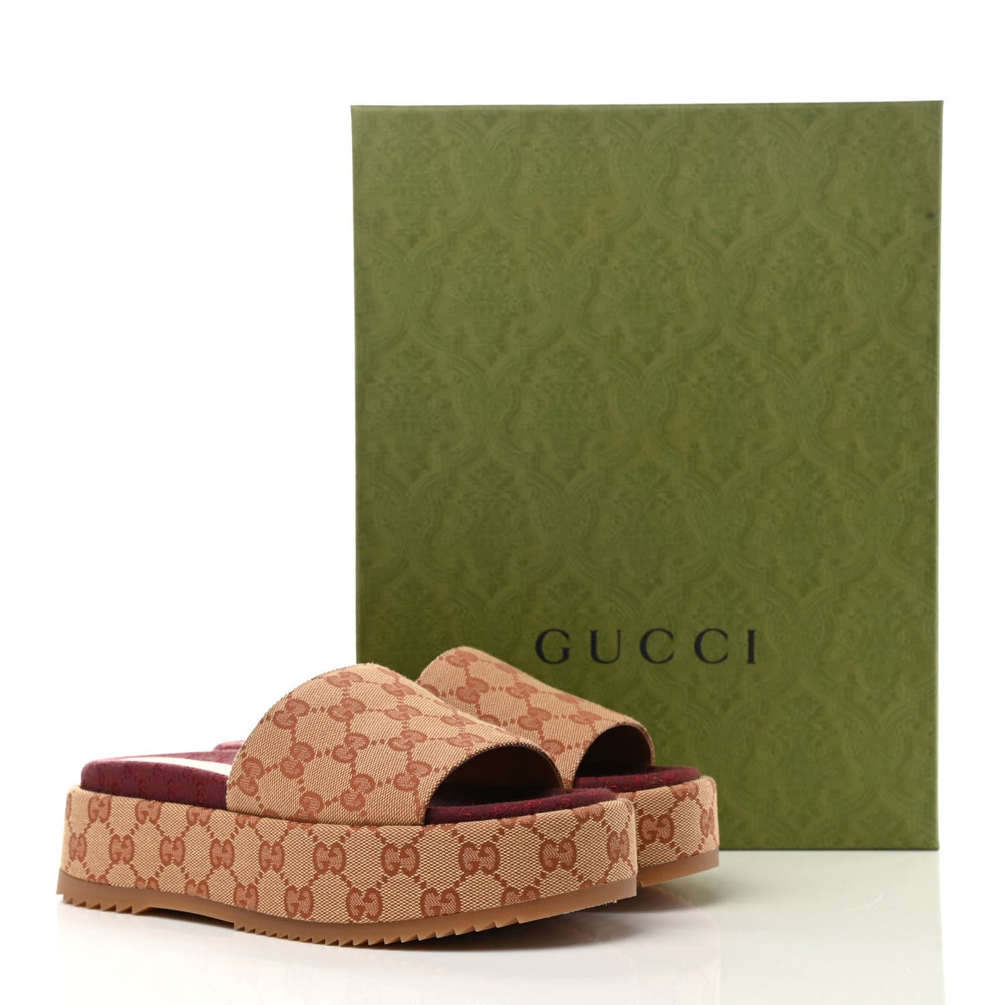 Canvas GG Monogram Angelina Platform Slide Sandals 38 Beige Ruggine