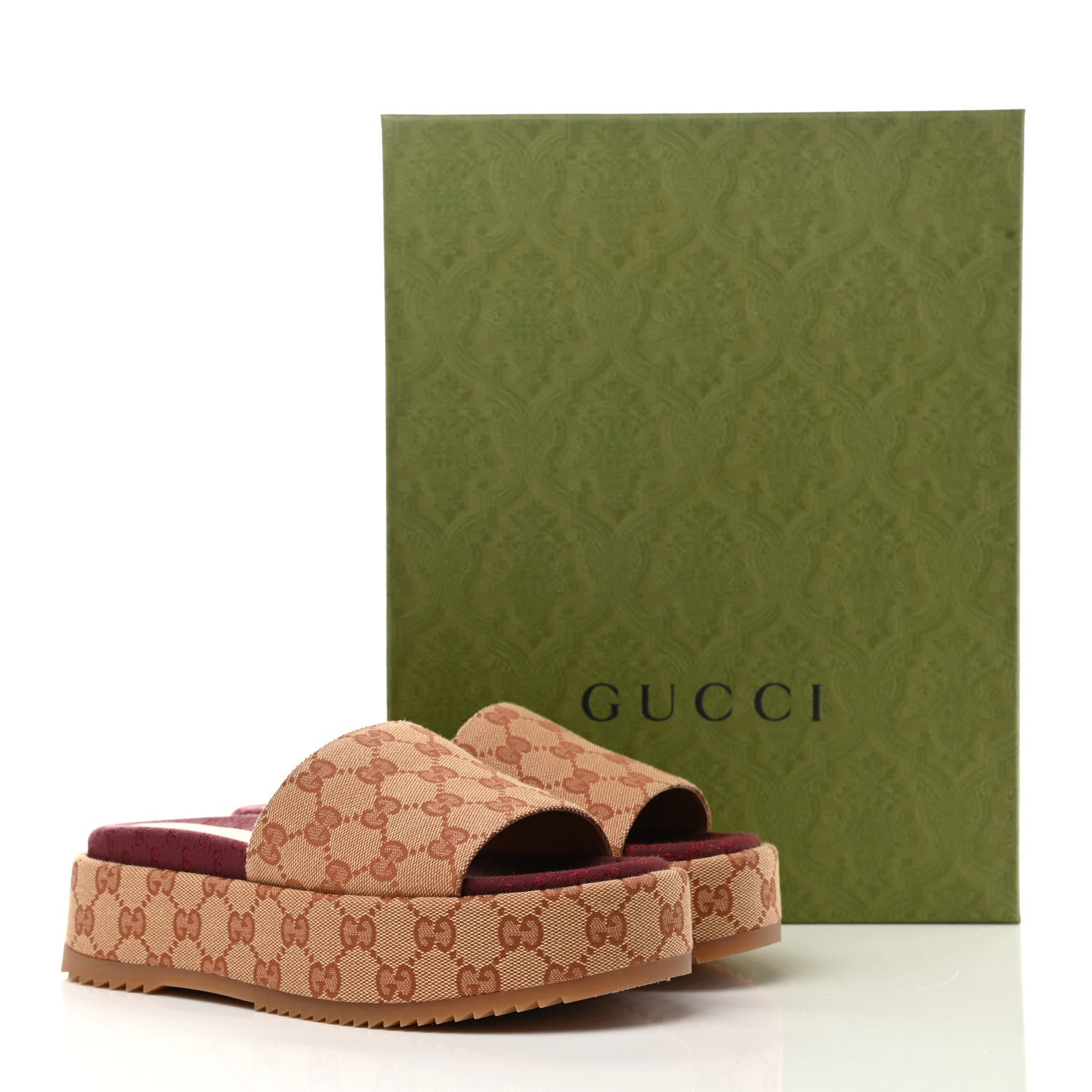 Gucci Canvas GG Monogram Angelina Platform Slide Sandals 38 Beige Ruggine 9 of 9