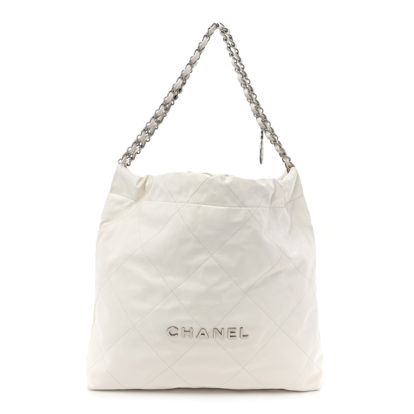 Shiny Calfskin Quilted Small Chanel 22 White