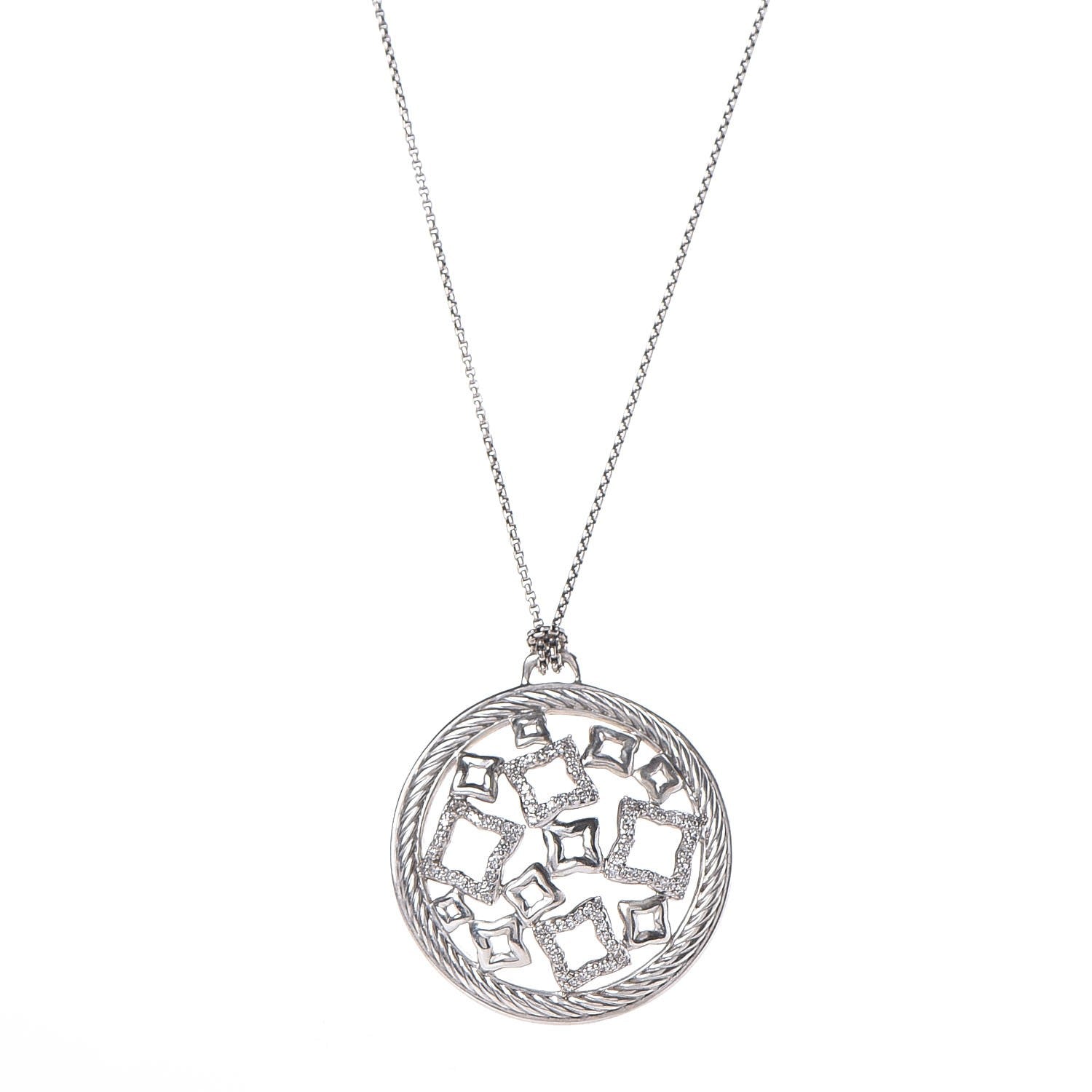 David Yurman Sterling Silver Diamond Quatrefoil Pendant Necklace 1 of 5