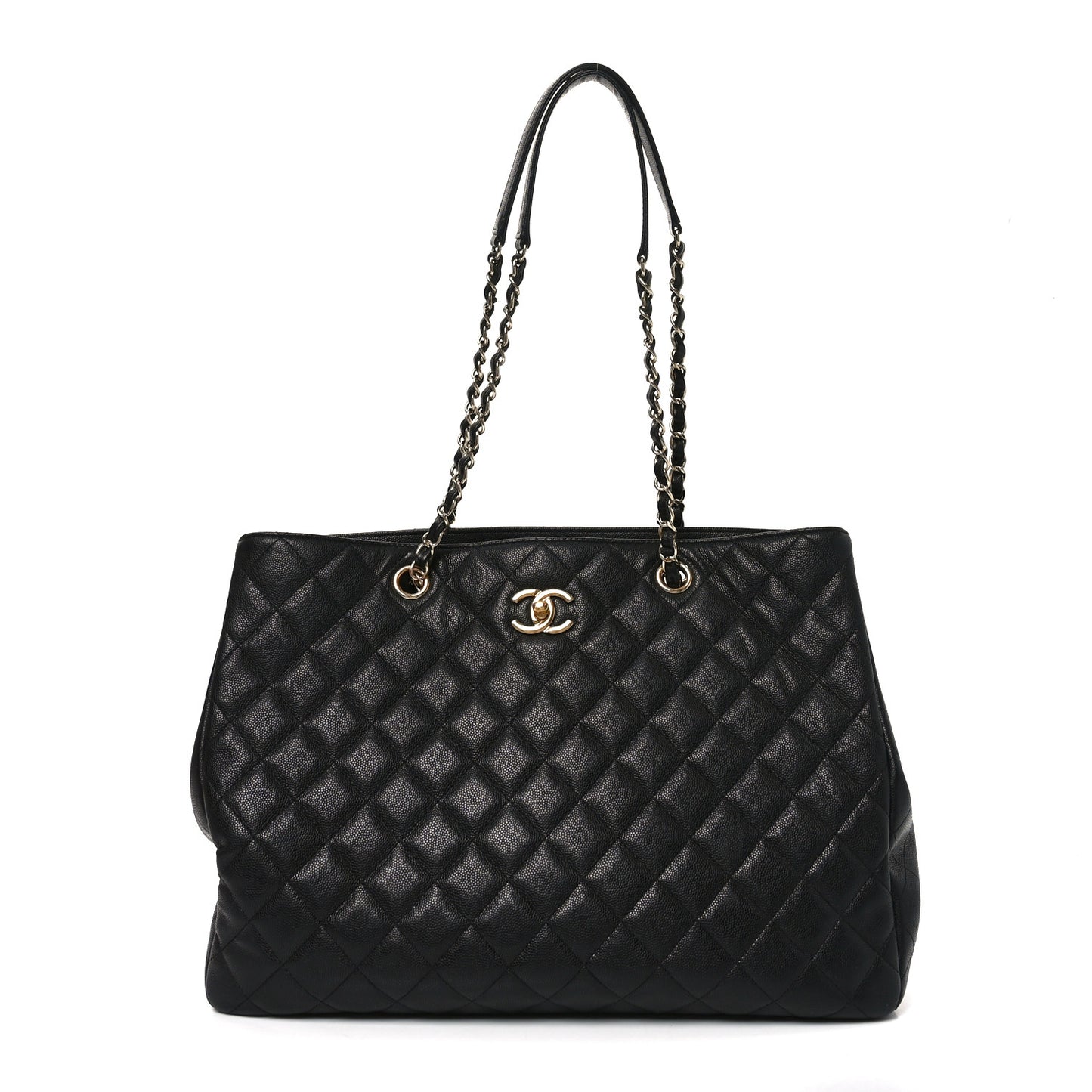 Caviar Quilted Large Shopping Tote Black