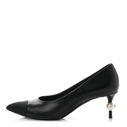 Chanel Lambskin Grosgrain Pearl Cap Toe Pumps 38 Black 1 of 8