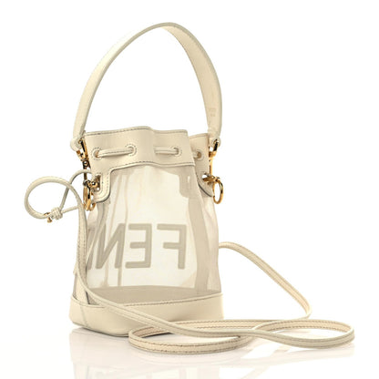 Fendi Mesh Vitello King F is Fendi Logo Embroidered Mini Mon Tresor Bucket Bag Sabbia White Ice 3 of 24
