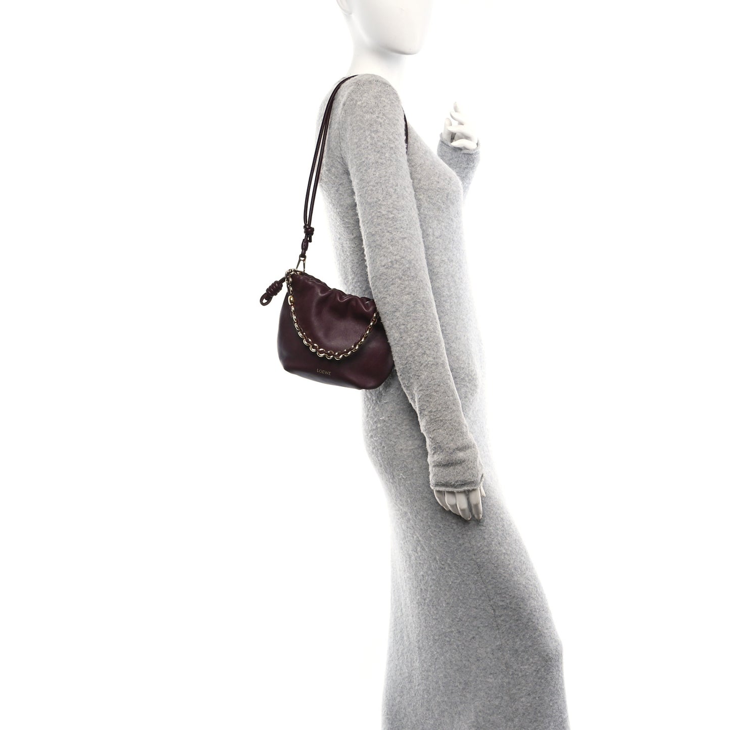 Mellow Nappa Donut Chain Mini Flamenco Knot Clutch Dark Burgundy