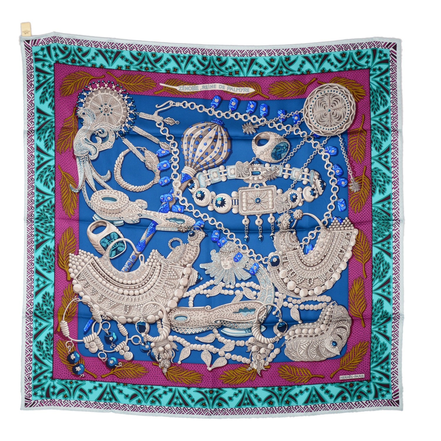 Hermes Silk Zénobie Reine De Palmyre Scarf 90 Bleu Violet Sepia 1 of 6