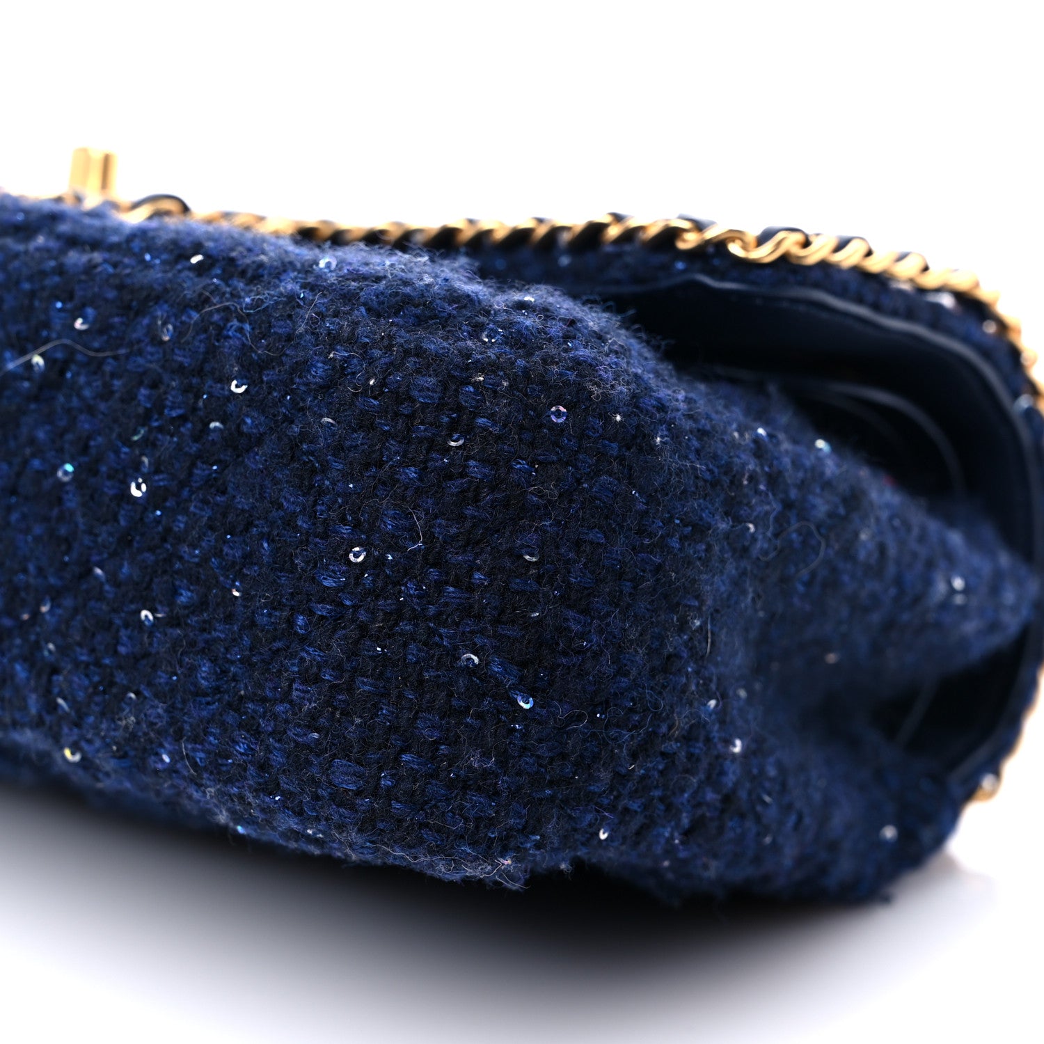 Chanel Tweed Sequin Timeless Classic Chained Double Flap Navy Blue 9 of 12