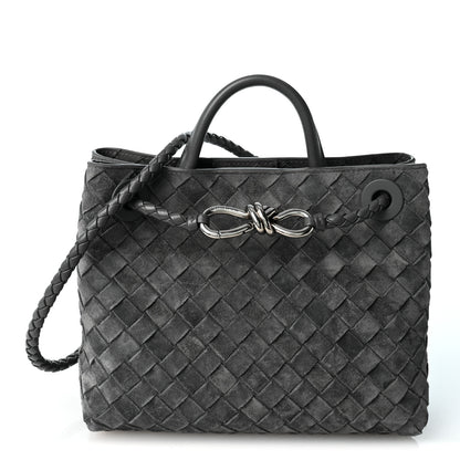 Bottega Veneta Suede Intrecciato Small Andiamo Shoulder Bag Graphite 1 of 8