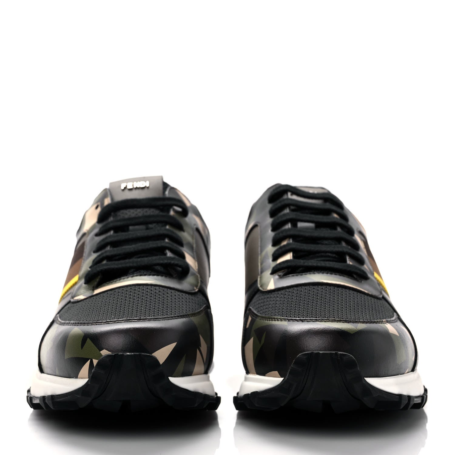 Fendi Calfskin Nylon Mens Camo Bugs Sneakers 9 Military Black Multicolor 2 of 11
