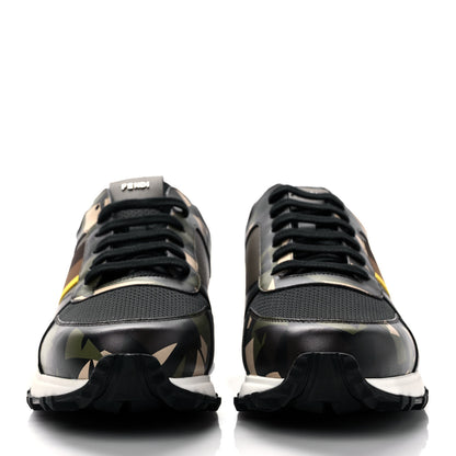 Fendi Calfskin Nylon Mens Camo Bugs Sneakers 9 Military Black Multicolor 2 of 11