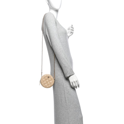 Chanel Iridescent Caviar Quilted Round Clutch With Chain Beige 2 of 13
