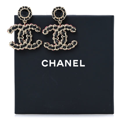 Chanel Metal Lambskin CC Chain Drop Earrings Black Gold Pink 5 of 5