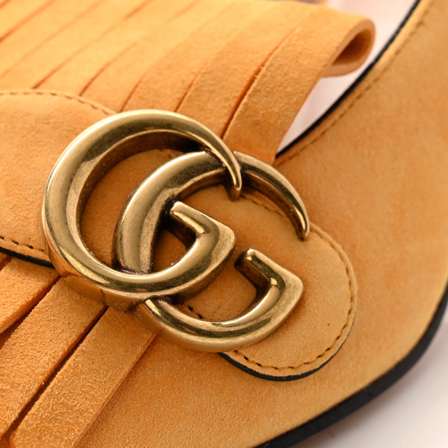 Kid Scamosciato GG Marmont Fringe 50mm Loafer Pumps 37.5 Crystal Copper