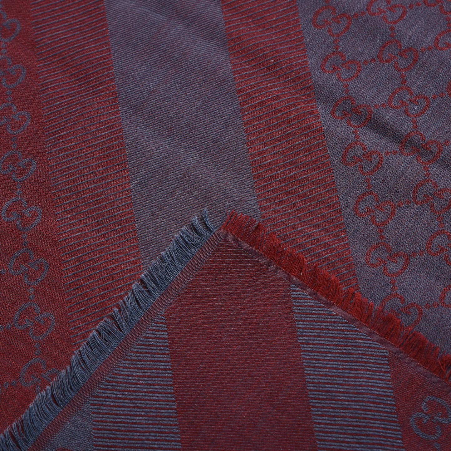 Wool Silk Monogram GGWeb Fringe Shawl Lacquer Sky Blue
