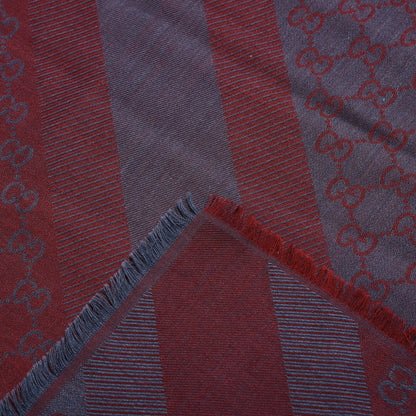 Gucci Wool Silk Monogram GGWeb Fringe Shawl Lacquer Sky Blue 3 of 6