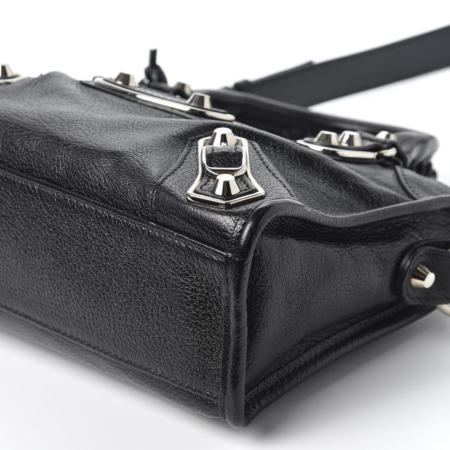 Chevre Silver Metallic Edge Hardware Mini City Black