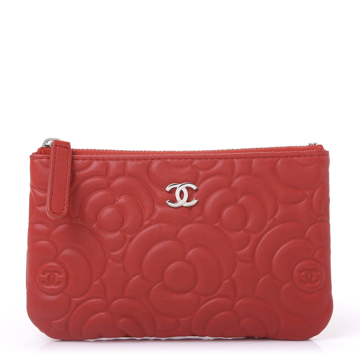 Chanel Goatskin Camellia Embossed Cosmetic Pouch Red 1 of 11