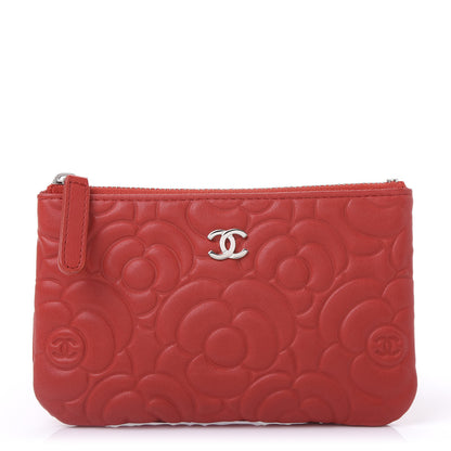 Chanel Goatskin Camellia Embossed Cosmetic Pouch Red 1 of 11