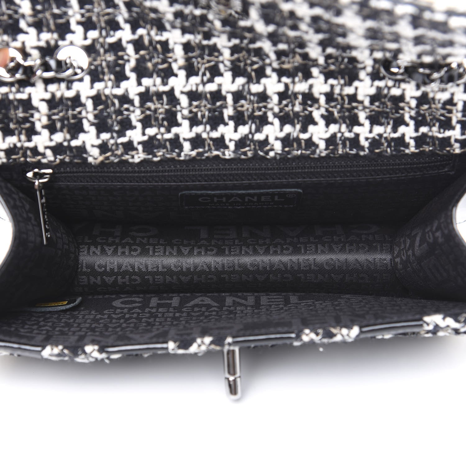 Chanel Tweed Patent Quilted Rectangular Flap Black White 4 of 11