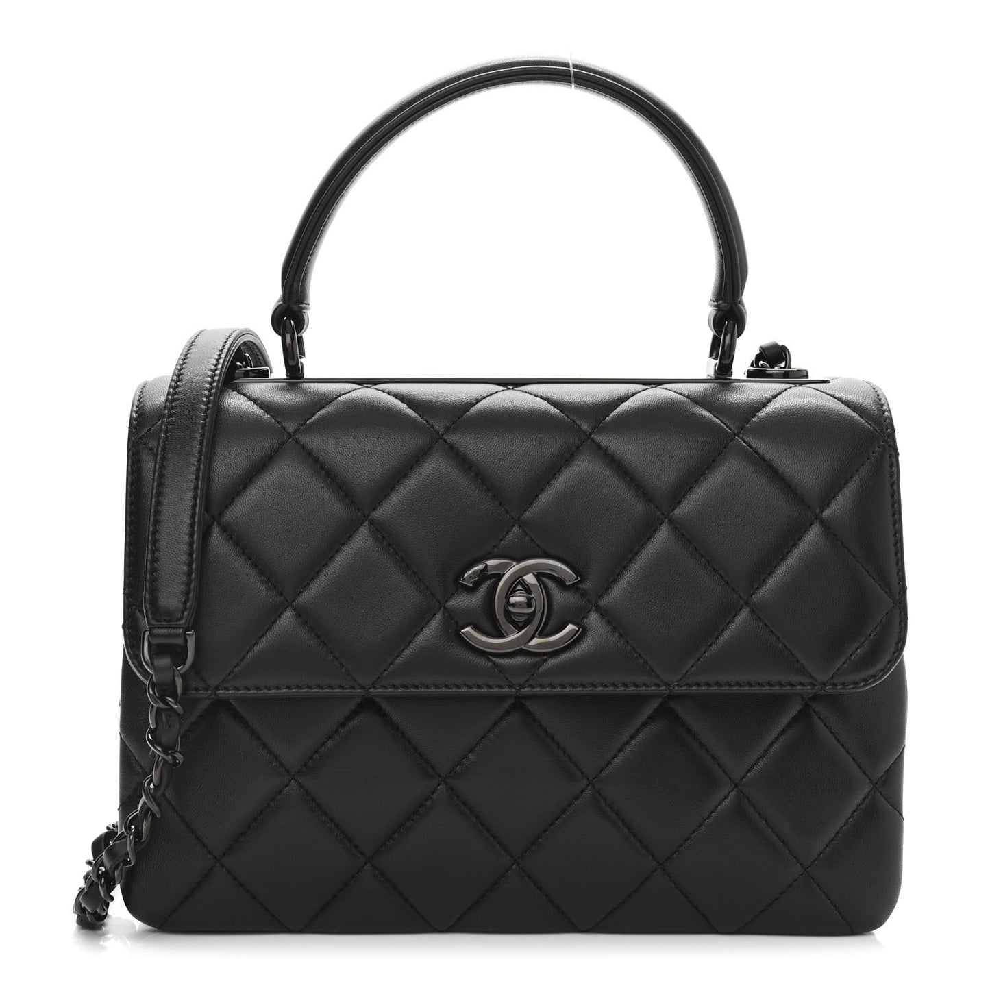 Lambskin Quilted Small Trendy CC Dual Handle Flap Bag So Black