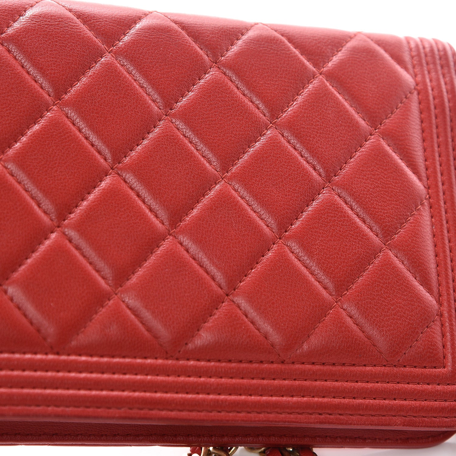 Chanel Lambskin Quilted Boy Wallet On Chain WOC Red 18 of 18