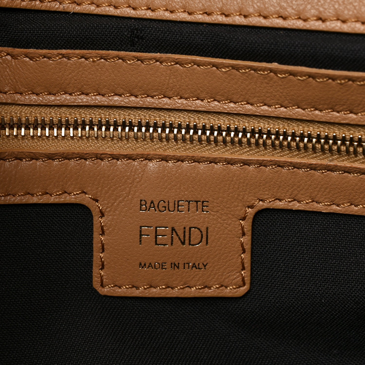 Fendi Nappa FF 1974 Embossed Baguette Miele Scuro 6 of 11