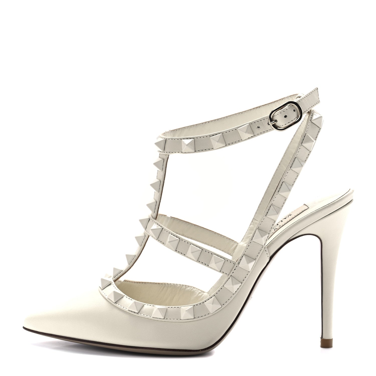 Valentino Garavani Calfskin Lacquered Monochrome Rockstud Ankle Strap 100mm Pumps 35 Ivory 1 of 9