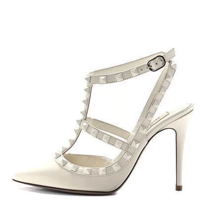Valentino Garavani Calfskin Lacquered Monochrome Rockstud Ankle Strap 100mm Pumps 35 Ivory 1 of 9