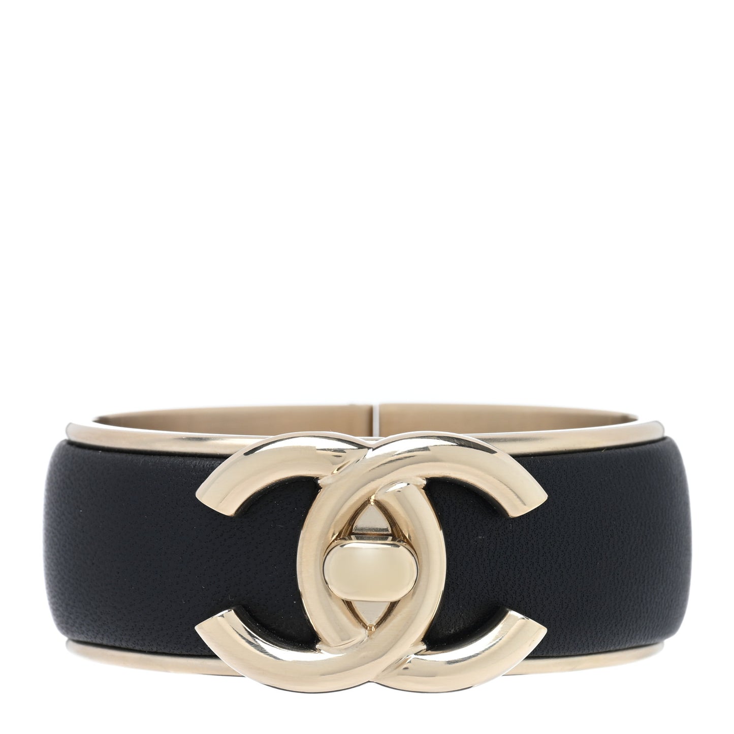 Lambskin CC Turnlock Cuff Bracelet Black Gold