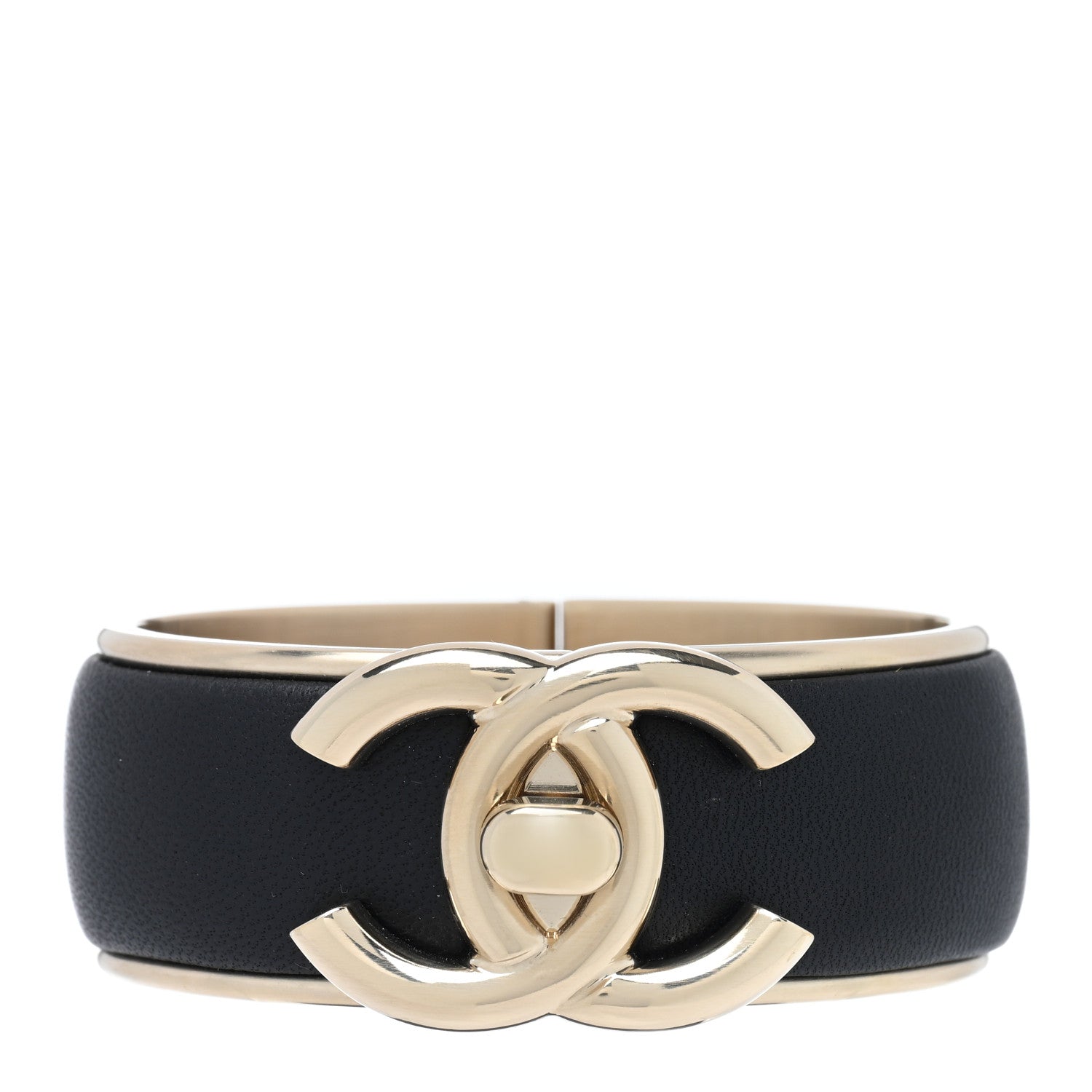 Chanel Lambskin CC Turnlock Cuff Bracelet Black Gold 1 of 5