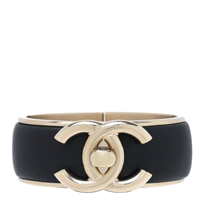 Chanel Lambskin CC Turnlock Cuff Bracelet Black Gold 1 of 5