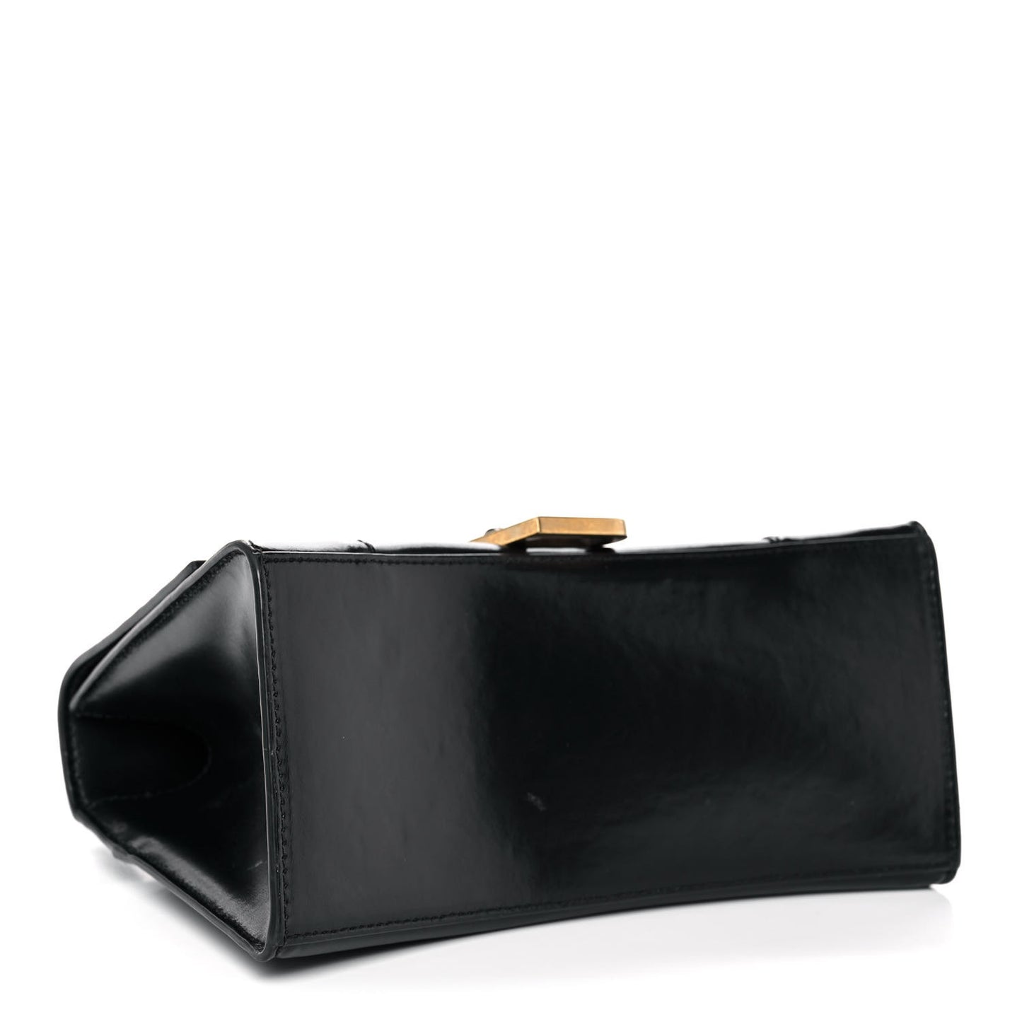 Shiny Box Calfskin Small Hourglass Top Handle Bag Black
