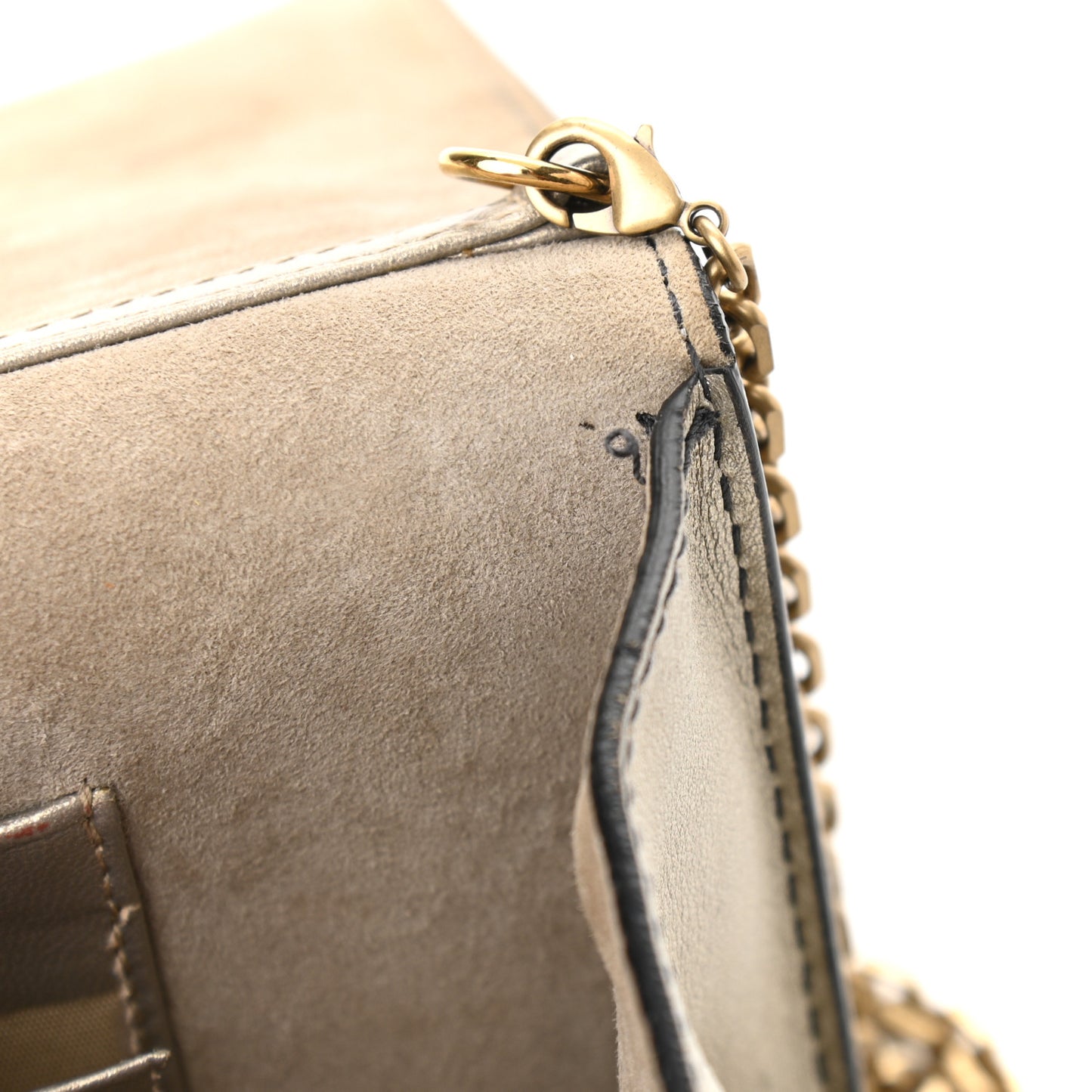 Metallic Calfskin Mini J'Adior Wallet On Chain Pouch Gold