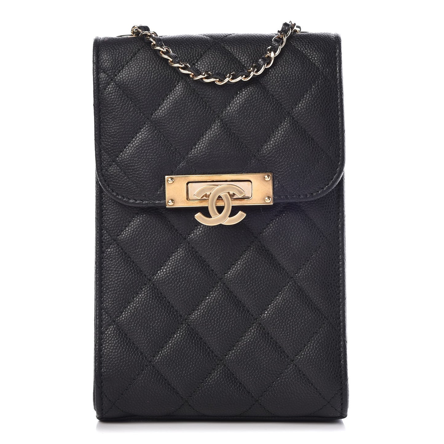 Caviar Quilted Golden Class Phone Holder Black