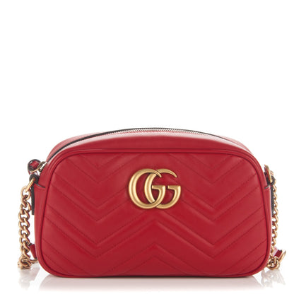 Gucci Calfskin Matelasse Small GG Marmont Chain Shoulder Bag Hibiscus Red 1 of 7