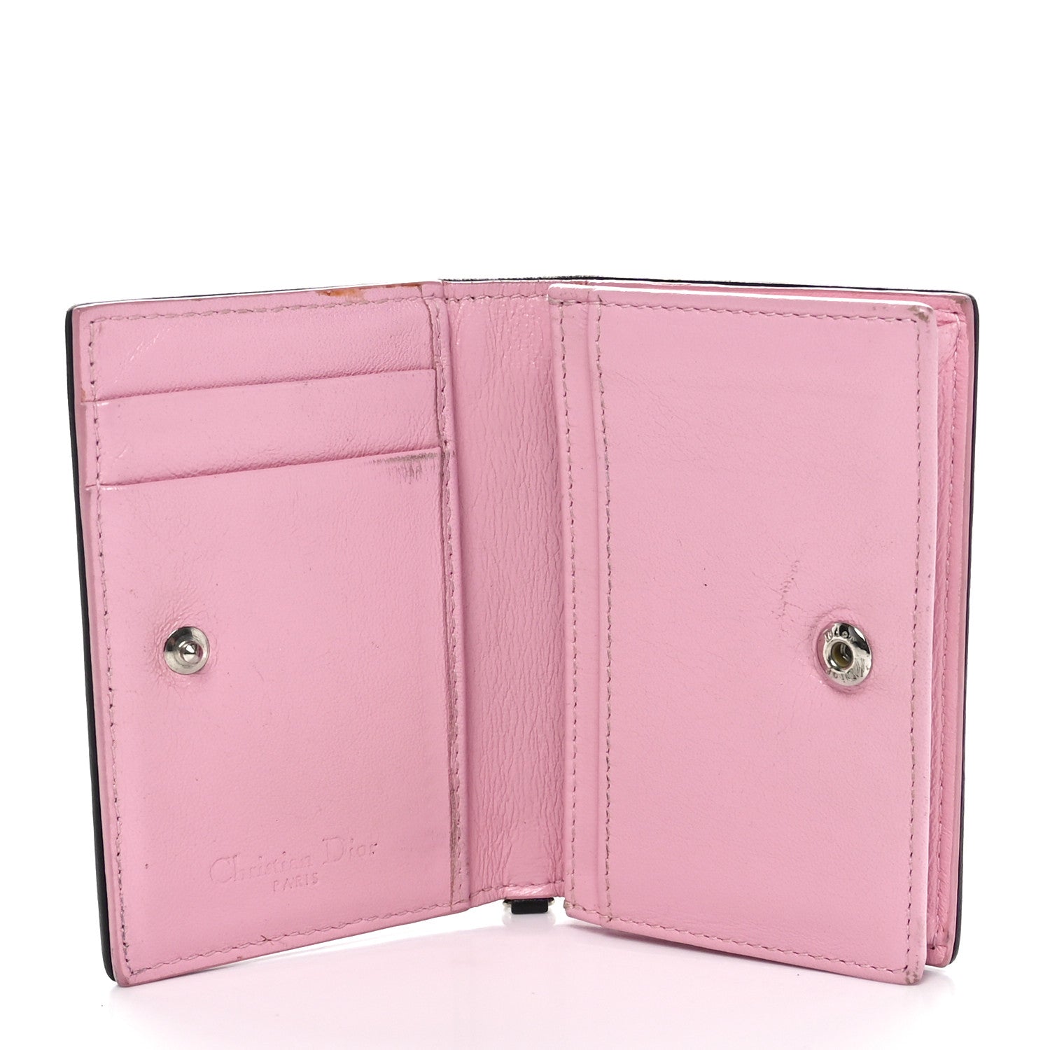 Christian Dior Lambskin Cannage Bi-Color Small Lady Dior Flap Card Holder Black Pink 5 of 11