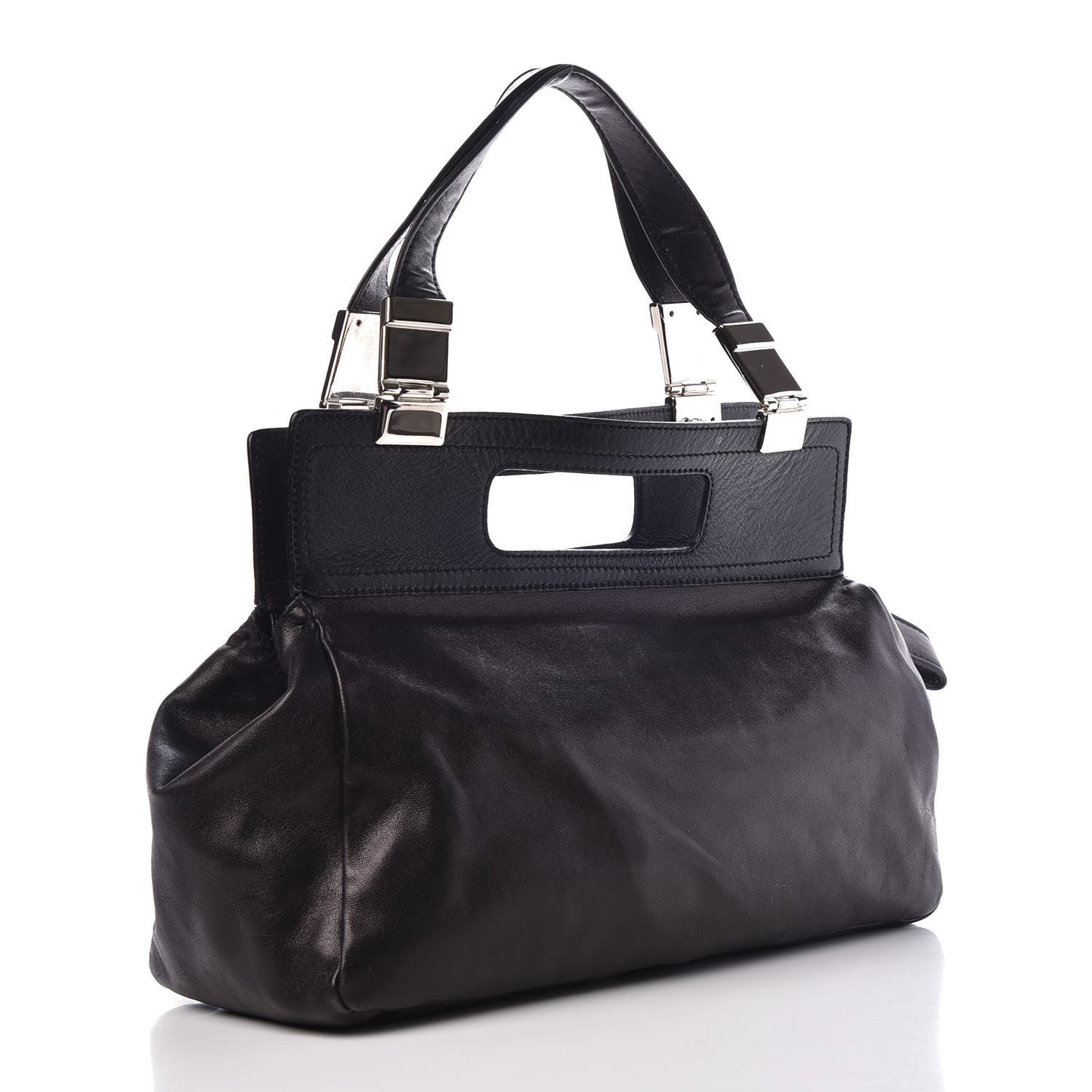 Calfskin Zipper Cutout Shoulder Bag Black
