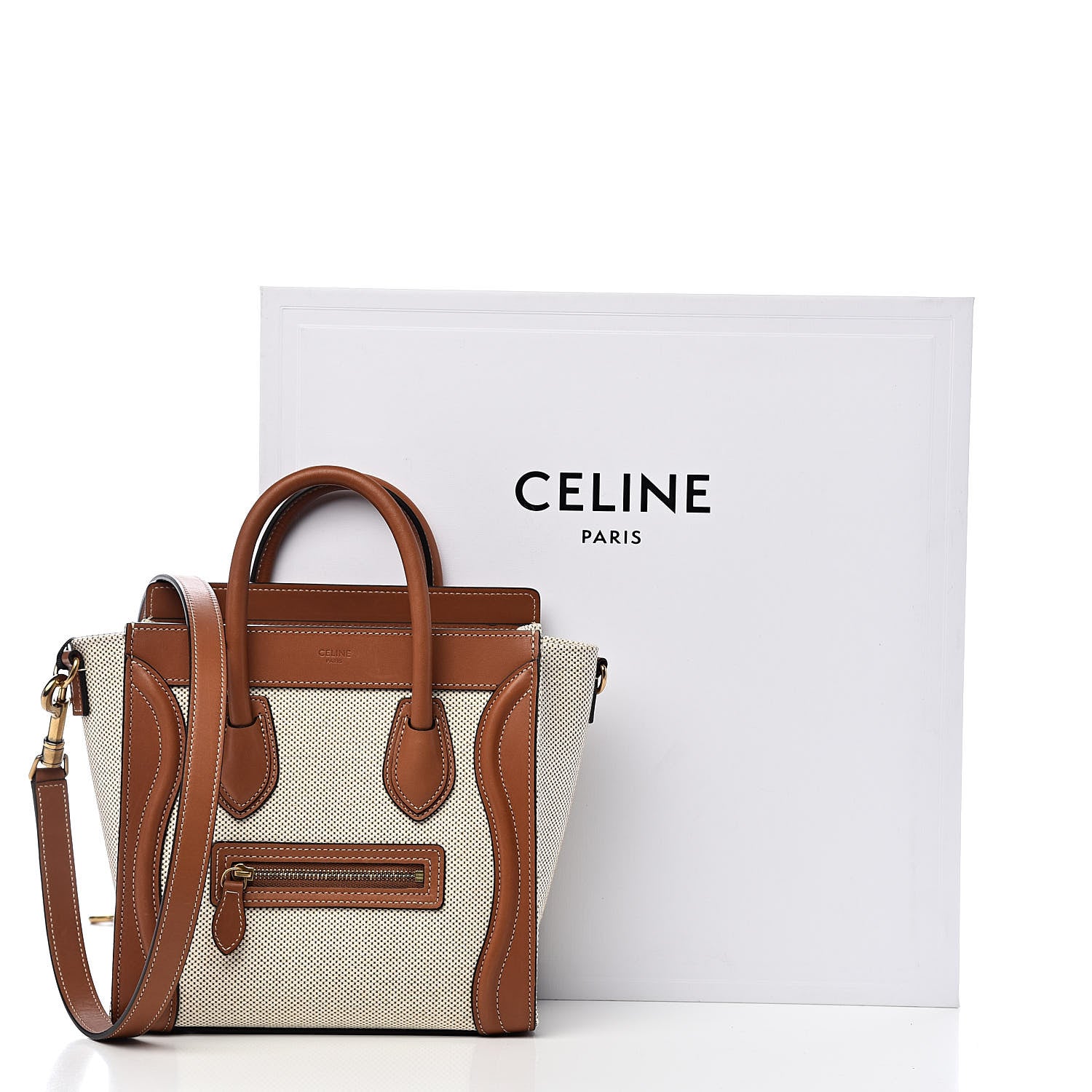 Celine Textile Smooth Calfskin Nano Luggage Tan White 12 of 12